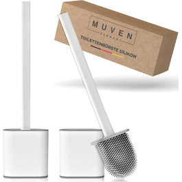 Силіконова щітка для унітазу MUVEN® з плоскою та гнучкою насадкою, швидковисихаючий тримач та гумові виступи - щітка для унітазу на стіну без свердління (білий, матовий)