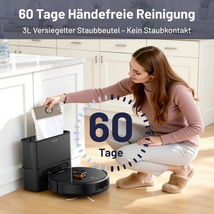 Робот-пилосос VONKO S6 Pro з функцією миття та док-станцією, 6000Pa, LiDAR 2.0, 180 хв, для тварин та килимів