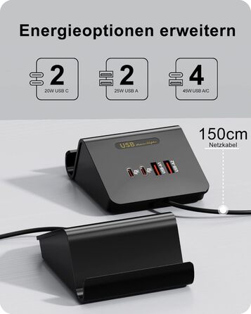 Багатопортовий зарядний пристрій USB Poanes 45W, 4 порти для iPhone, Samsung, LG, Huawei та інші (Чорний)