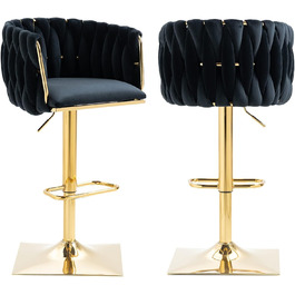 SUPPNEED Velvet Bar Stools 2-Pack - Adjustable Swivel Barstools with Backrest for Kitchen & Bar (Black)