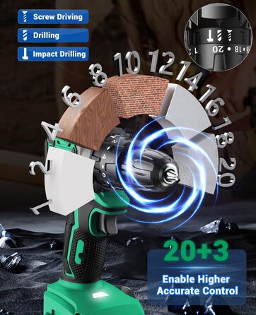 Акумуляторний шуруповерт BETENST 21V: 42Nm, 2.0Ah, 25+3 рівня крутного моменту, 2 швидкості, 10 мм патрон, LED, 30-ти елементний набір для дому, саду, DIY