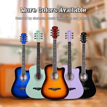 Акустична гітара ADM 38 дюймів для початківців та дорослих: повний комплект з онлайн-уроками, кейс, ремінь, медіатор, каподастр, підставка, чорний колір