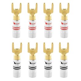 Позолочені бананові роз'єми Nakamichi 24K для акустичних кабелів 12-18 AWG, 4мм для підсилювачів, Hi-Fi ресиверів та домашнього кінотеатру, 8 шт (4 пари)