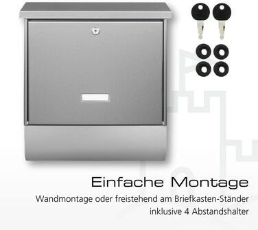 Поштова скринька Burg-Wächter з газетницею та табличкою для імені, нержавіюча сталь, формат DIN C4, 2 ключі, AMZ 2500 NI