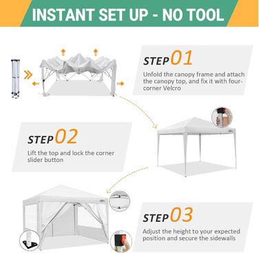 COBIZI Folding Gazebo 3x3 Waterproof Stable Pop Up Gazebo Folding 3x3 with 4 Sidewalls | Waterproof | UV Protection 50+ | Gazebo Party Tent for Garden Party Market Picnic | incl. Bag (White)