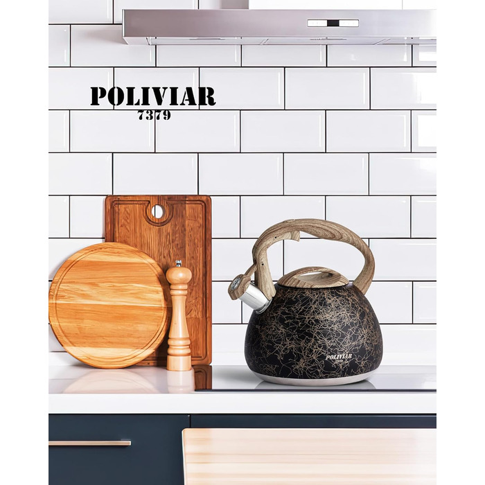 Електричний чайник Poliviar Moderne Induktion, 2.7L, нержавіюча сталь, чорне золото