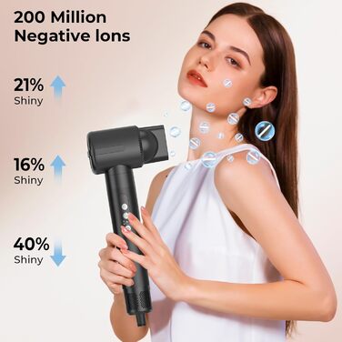 UKLISS Air Styler 7 в 1: Фен-щітка з 7 насадками для сушіння, укладання та об'єму волосся. Іонізація, чорно-срібний