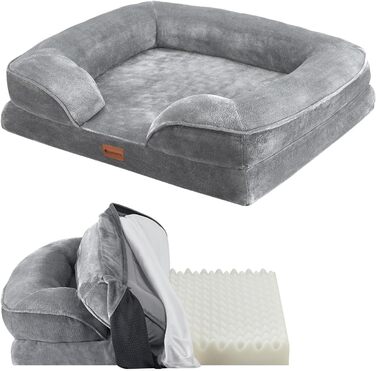 Juskys Dog Bed Sheena L Orthopedic, Washable & Non-Slip - 98 x 70 x 17 cm - Fluffy Dog Sofa for Medium-Sized Dogs Grey - Pet Bed Dog Sofa (L 72 x W 60 x H 17 cm)