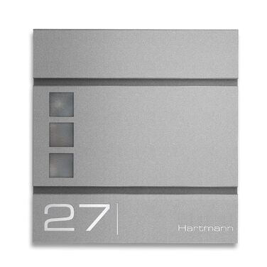 Поштова скринька Metzler Cube антрацит RAL 7016 з лазерним гравіюванням (адреса та номер будинку) та відділенням для газет. Розмір 37x37x10.5 см, колір: сірий алюміній RAL 9007