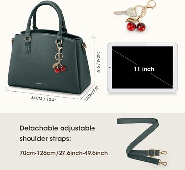 Сумка жіноча RAINSMORE середнього розміру з екошкіри, темно-зелена. Для планшета 11