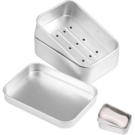 Набір мильниць для подорожей 2 шт. з алюмінію з підсіткою, вологостійкі, нержавіючі для дому, подорожей, зберігання мила та пінки для гоління (срібло)