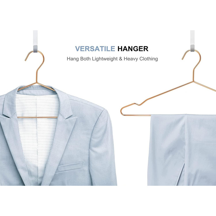 Amber Home 20-Piece 43cm Rose Gold Iron Clothes Hangers, Rose Gold Metal Clothes Hangers with Non-Slip Groove for Suit, T-Shirt, Shirt, Jacket, Dress, Pants, Robust and Durable