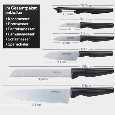 Набір кухонних ножів GEHRING SOLINGEN WAVE 6 предметів - Німецька сталь, нержавіюча, льодова загартована, гострі ножі в блоці