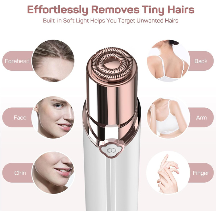 Електричний епілятор для обличчя для жінок, 2 змінні насадки, безболісний, для щік та підборіддя, білий