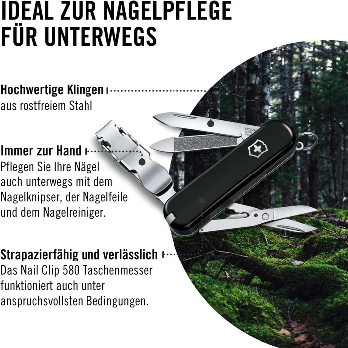 Мультитул Victorinox Nail Clip 580: 8 функцій, манікюр, педикюр, червоний та чорний