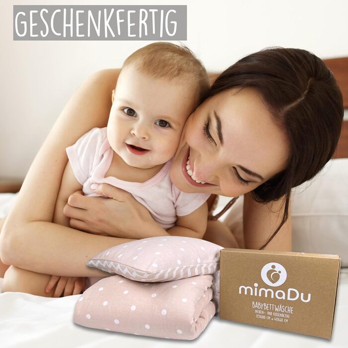 Набір постільної білизни для малюків з органічної бавовни GOTS (Oeko-Tex100), 100 x 135 см - комплект постільної білизни для дитячого ліжечка з наволочкою та ковдрою для хлопчиків та дівчаток (Пудрово-рожевий, 100x135 см + 40x60 см)