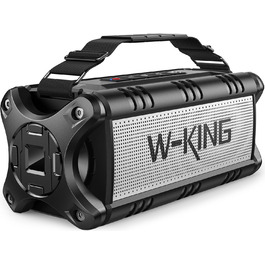 W-KING Портативна Bluetooth Колонка 90W з Глибоким Басом, 40 годин роботи, IPX6 Водостійкість, Powerbank, TF-карта, NFC, AUX, BT 5.0, EQ, для Outdoor, Зелений (Чорно-Білий)