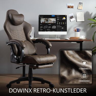 Ігровий крісло Dowinx Big and Tall з масажем попереку, підставка для ніг, ергономічне, PU шкіра, 180 кг (Жовтий)