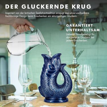 Water Carafe Ceramic Pitcher in Fish Shape - 1.5 L, Dark Blue - Fish Carafe with Gurgling Sound for Fun Pouring of Water, Wine & More - Bubble Jug Carafe Fish - Fish Pitcher