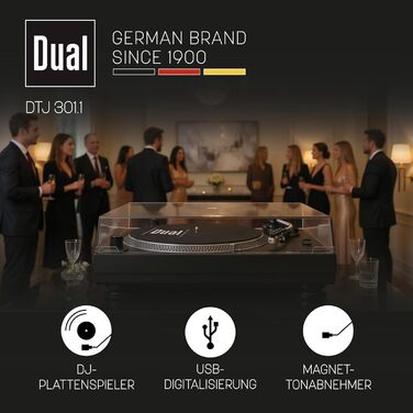 Програвач вінілу Dual DTJ 301.1 USB чорний з прямим приводом, Pitch-Control та USB-підключенням