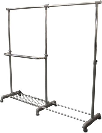 GERSO Extendable Clothes Rack Telescopic Wardrobe Clothes Rail with Wheels Market Stall Stand Grey
