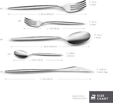 Karaca Lisbon Cutlery Set with Box Set, 60-Piece, for 12 People, 18/10 Stainless Steel Cutlery Set, Dishwasher Safe, Perfect for Everyday Use, Premium Quality