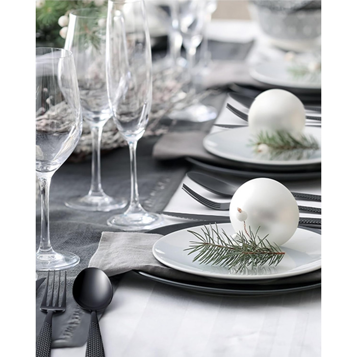 Сучасний набір столових приборів на 24 предмети: чорний, з нержавіючої сталі 18/10, з ножем 2-в-1 з хвилястим лезом, для 6 осіб