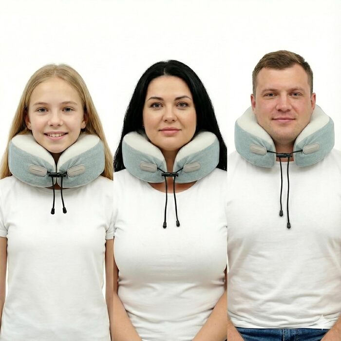 Подушка для шиї Sei Design для подорожей на літаку з Memory Foam, сірого кольору 32x32x11 см