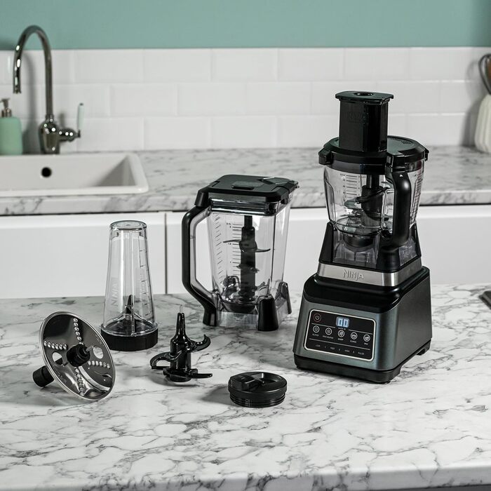 Ninja 3-in-1 Food Processor & Blender with 5 Programs: Mixing, Max Mixing, Chopping, Stirring, Pureeing, 1.8L Bowl, 2.1L Jug, 700ml Cup, 1200W, Dishwasher Safe, Auto-iQ, Black BN800EU