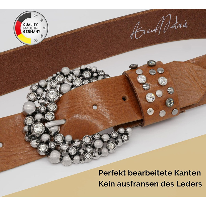 Жіночий шкіряний ремінь AnnaMatoni з розкішною пряжкою, ширина 4 см, коричневий, Made in Germany (105 см)