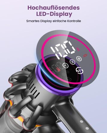 Бездротовий акумуляторний пилосос 45000 Па/580 Вт/70 хв, легкий, 6-в-1, з LED дисплеєм, станцією зарядки та насадкою проти спутання шерсті, для твердих поверхонь, килимів та шерсті тварин