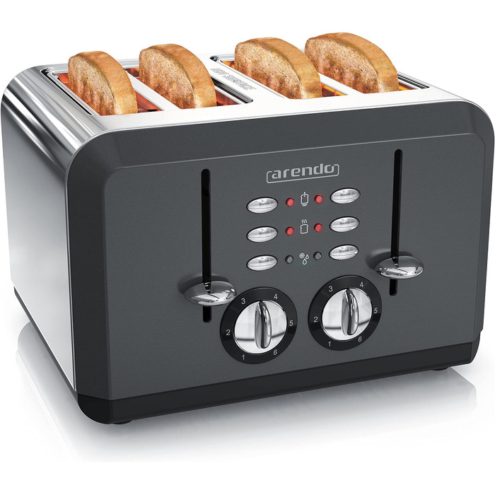 Arendo - Automatic 4-Slice Toaster in Stainless Steel, toasting up to four sandwiches and toast slices, browning level 1-6, warming and defrost function, crumb tray, 1630 W, GS certified A: Cool Grey
