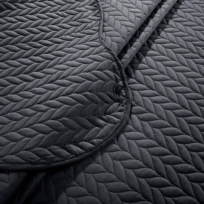 Тканинна ковдра на ліжко (односпальне) з наволочками, MoonLight20015, антрацит/темно-сірий, для спальні, декоративна, двостороння