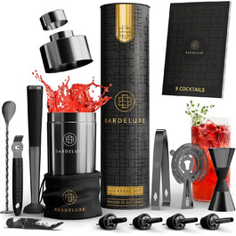 BarDeluxe® 12-Piece Cocktail Set, Bartender Set, Cocktail Mixer Set | 750ml Stainless Steel Cocktail Shaker, Cocktail Shaker Set, Bartender Set | Luxury Cocktail Gift Set