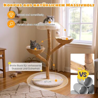 Дерев'яний кігтечка для котів Costway 87см з гамаком та джутовими стовпчиками, білий, 2 стовпчики (1+2)