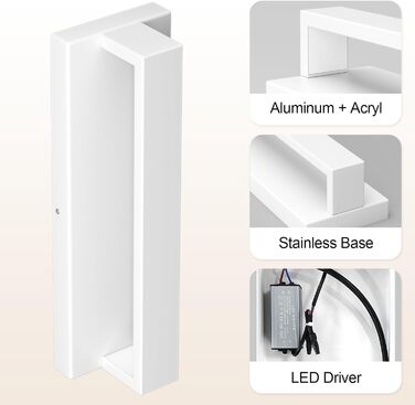 Klighten LED настінна лампа 16W, тепле світло 3000K, для вітальні, спальні, коридору, балкону, сходи, з алюмінію та нержавіючої сталі