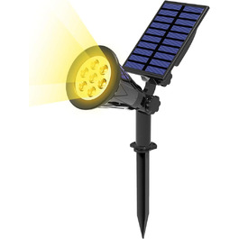 T-SUN LED Solar Spotlights, 2 Pack 4 LED Solar Garden Lights, Bright Garden Light, 2 Lighting Modes, Safety Lighting, Large Outdoor Light for Lawn, Paths, Terrace (Cool White 6000K) (7led-warm white, 1 pack)