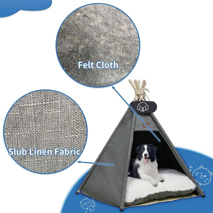 Намет для тварин Tipi з двостороннім подушкою. Будиночок для собак/кішок, кроликів, хом'яків. Знімний та миючий. 50x50x60 см, сірий.