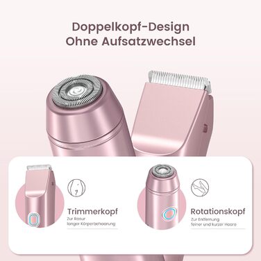 Епілятор для жінок 2-в-1 з тримером для бікіні, ніг, тіла. Вологостійкий, USB-C, рожеве золото