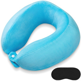 Подушка для шиї, Memory Foam, для подорожей: літак, поїзд, авто, офіс (Блакитна)