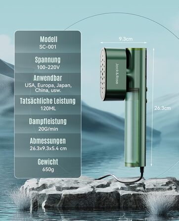 Портативний відпарювач для одягу Steamer 2-в-1 1000W, для глобальних подорожей, зелений