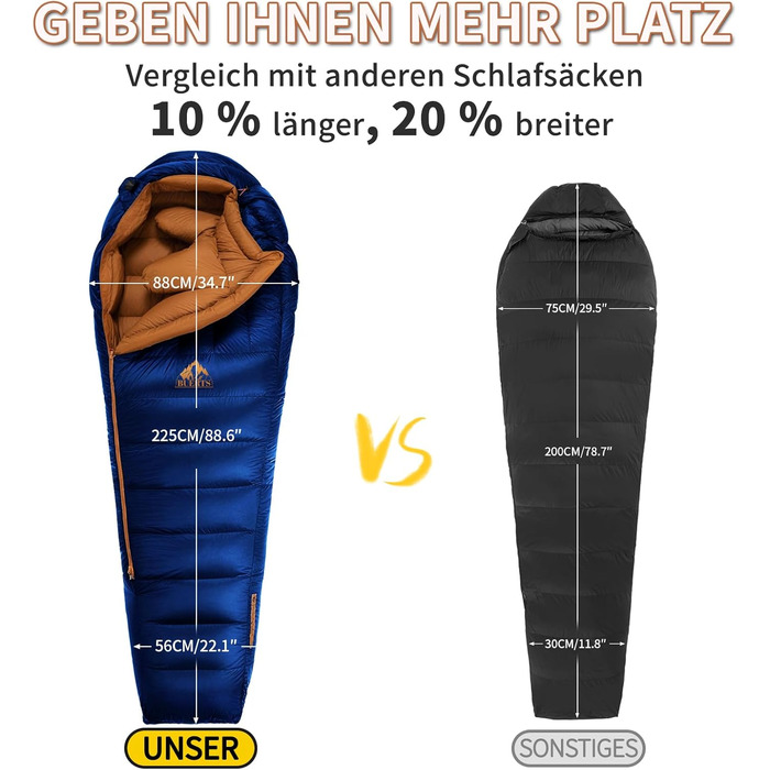 Спальний мішок зимовий, для температур від 0 до -24°C. Ultraleichter, чорний, для дорослих та підлітків, кемпінг, туризм, похідний.