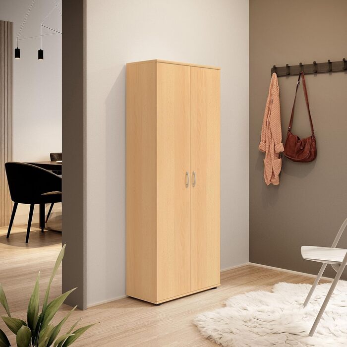 Stella Trading 3 Shoe Cabinet Tall, White - Versatile Multi-Purpose Cabinet with Adjustable Shelves - 70 x 176 x 35 cm (W/H/D) (Beech)