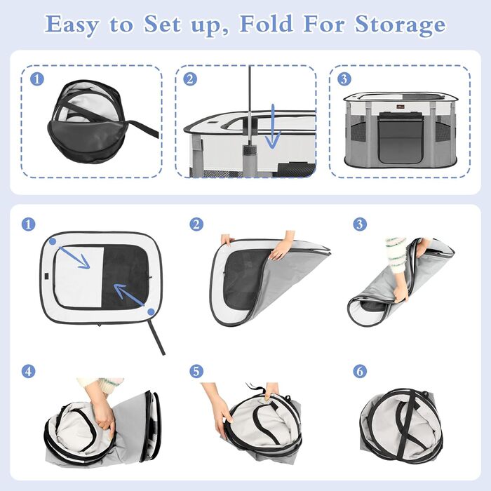 Клітка-загон для собак та котів Aivituvin, сіра, розмір M. Портативна, складана, для подорожей та дому
