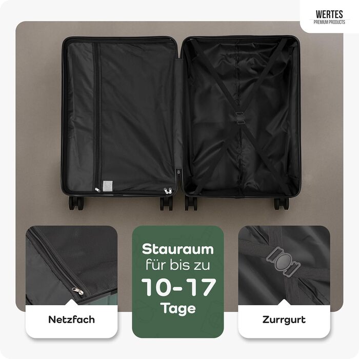 Чемодан великий 100L з TSA замком, жорсткий корпус, подвійні колеса, валіза на колесах (77см, лісовий зелений)