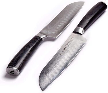 Японський ніж Santoku Premium з дамаської сталі Klamer, 18 см - класичний кухонний ніж з пакахвуду
