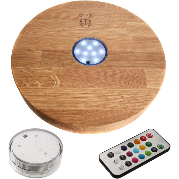 Kaya Shisha LED Coaster, with LED and Remote Control, Hookah Accessories (Ø 22cm) (Oak, 30cm)