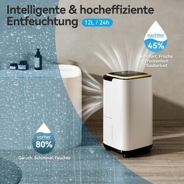 Електричний осушувач повітря JUMMICO 12л/день з датчиком вологості, 2.2л бак, LED-дисплей, шланг 1.5м, фільтр для дому, ванної кімнати