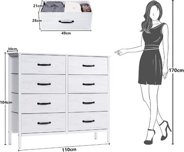 LYNCOHOME Chest of Drawers, Fabric Chest of Drawers, TV Stand Sideboard with 6 Fabric Drawers, Storage Cabinet Bedroom Drawer Chest Kitchen Organizers Furniture for Office Hallway (White-4*2l)