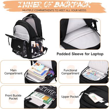 Шкільний рюкзак Tanou для хлопців-підлітків, принт графіті, водонепроникний, для школи, гімназії, старшої школи (Чорний/Оранжевий)